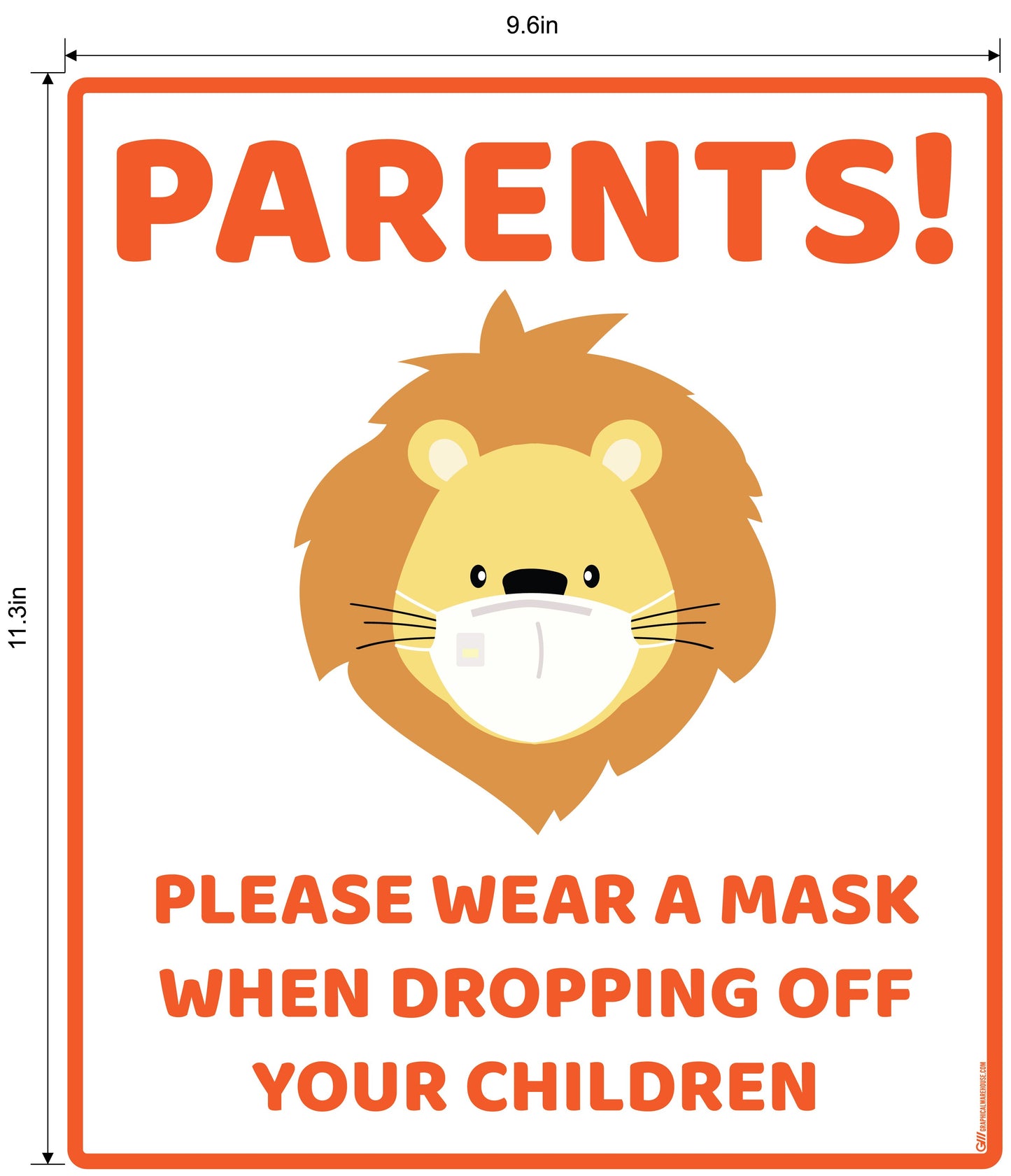"Parents, Please Wear A Mask When Dropping Off Your Children" Lion, Adhesive Durable Vinyl Decal- Various Sizes/Colors Available