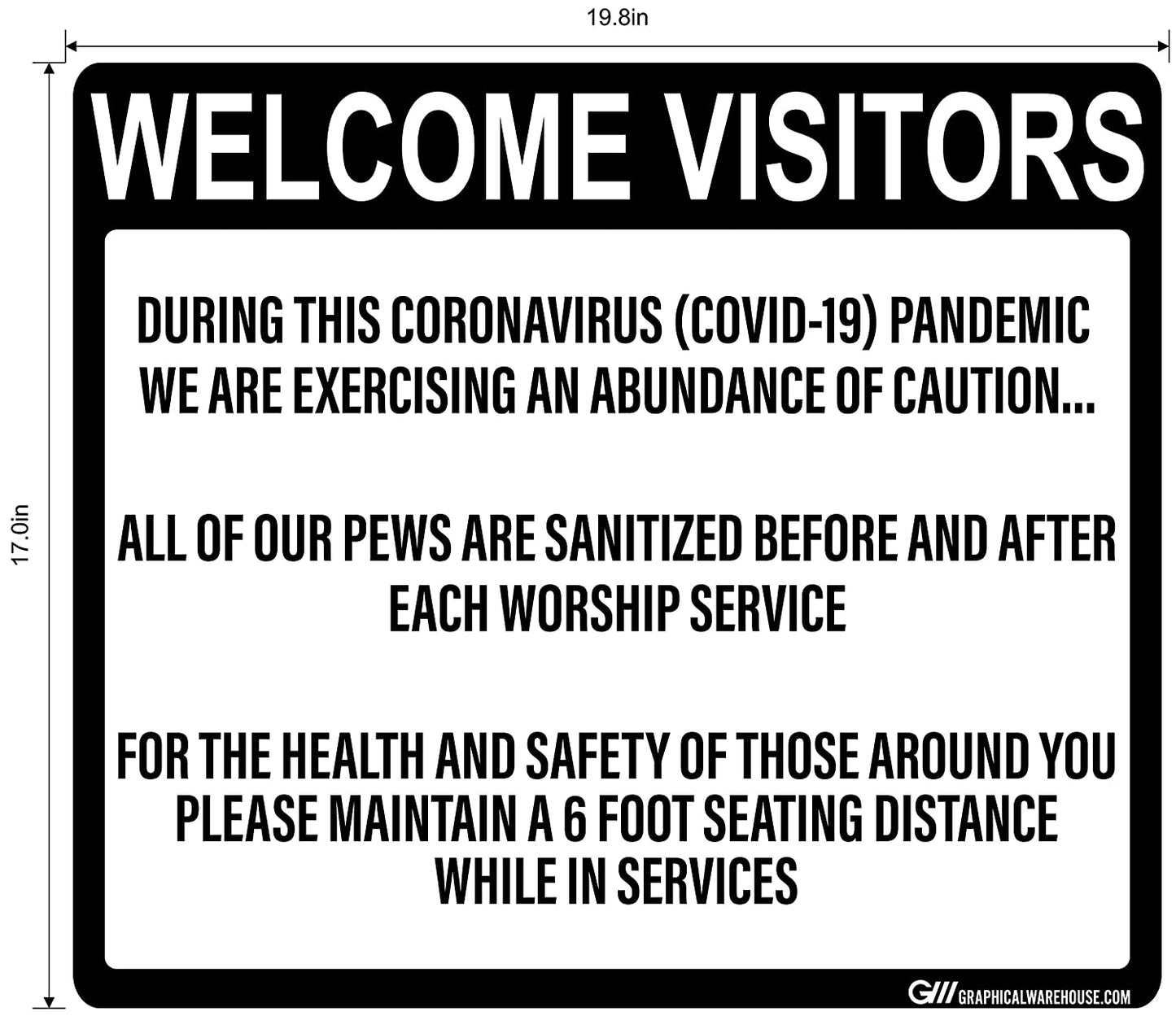 "Church, Sanitized Pews" Adhesive Durable Vinyl Decal- Various Sizes Available