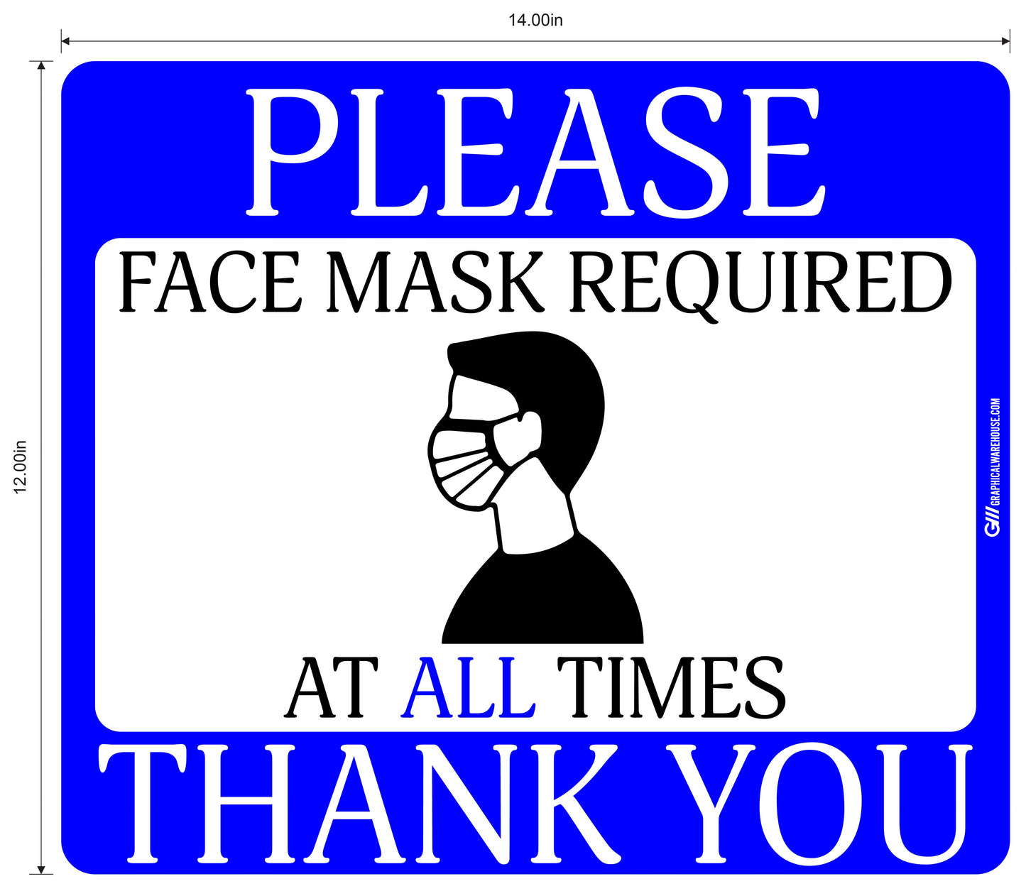 "Face Mask Required At All Times" Adhesive Durable Vinyl Decal- Various Sizes/Colors Available