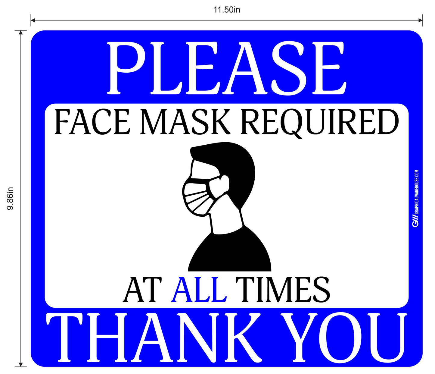 "Face Mask Required At All Times" Adhesive Durable Vinyl Decal- Various Sizes/Colors Available