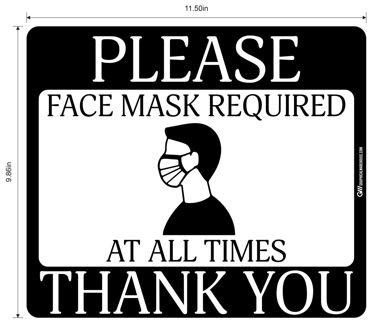 "Face Mask Required At All Times" Adhesive Durable Vinyl Decal- Various Sizes/Colors Available