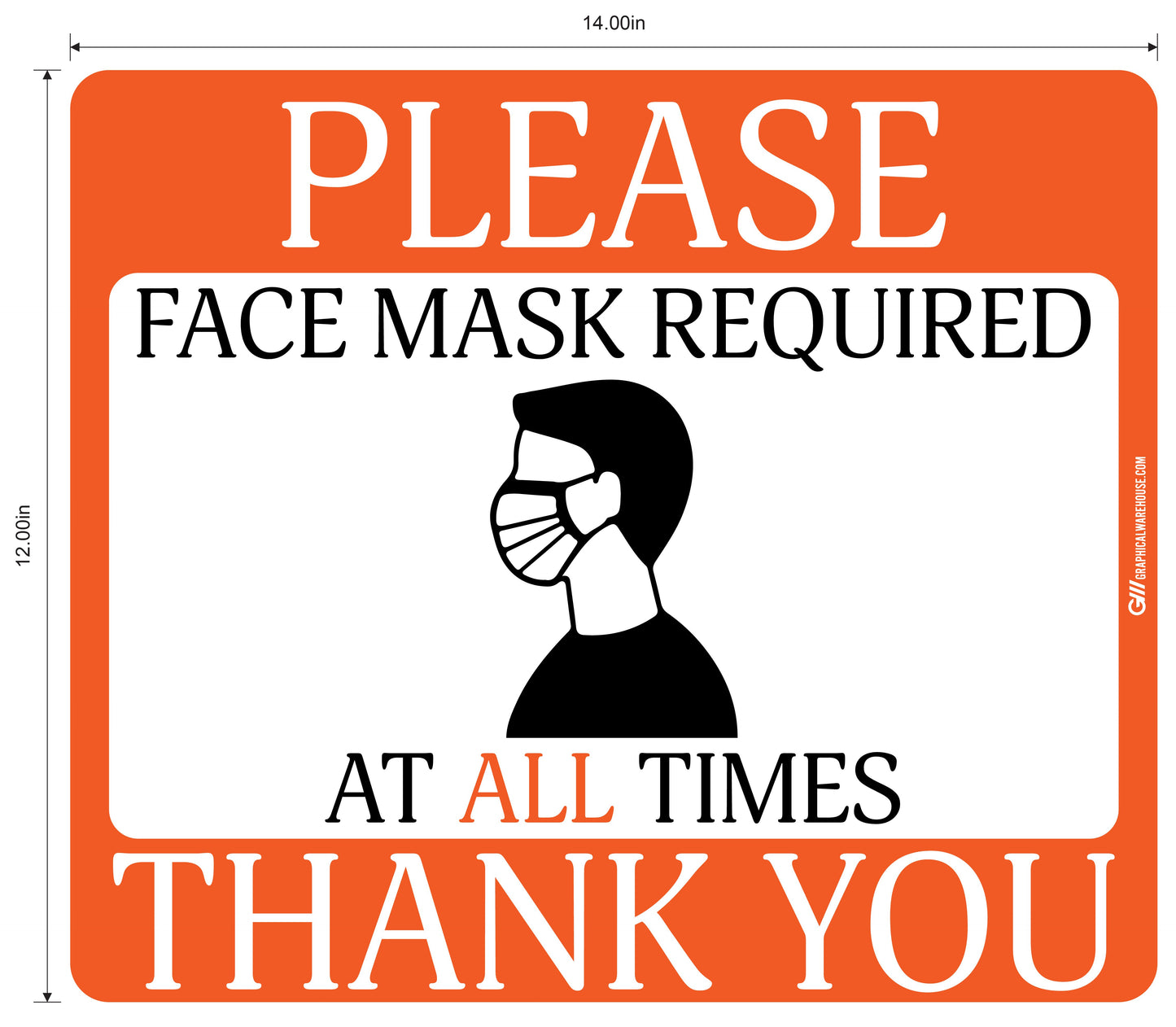 "Face Mask Required At All Times" Adhesive Durable Vinyl Decal- Various Sizes/Colors Available