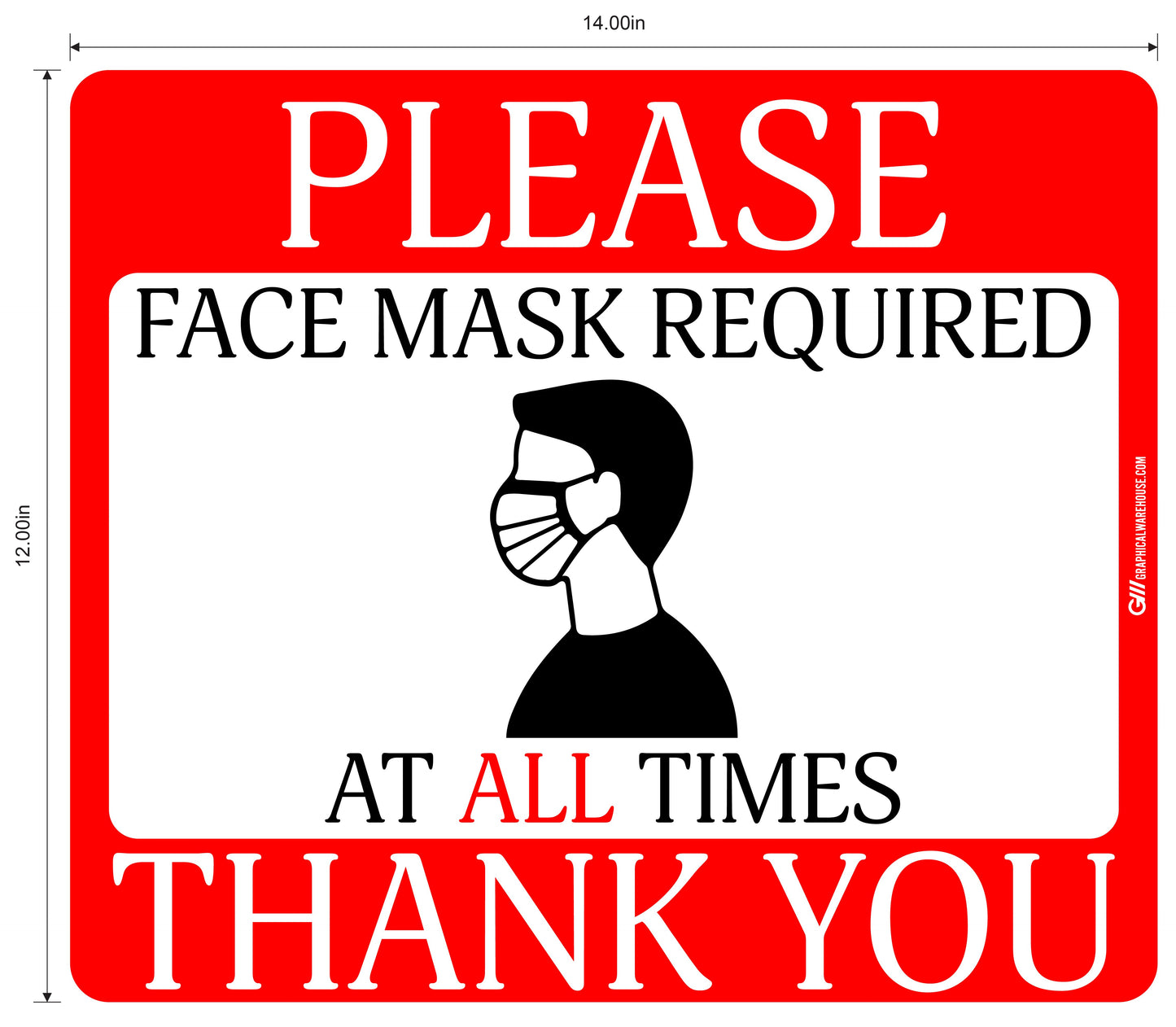 "Face Mask Required At All Times" Adhesive Durable Vinyl Decal- Various Sizes/Colors Available
