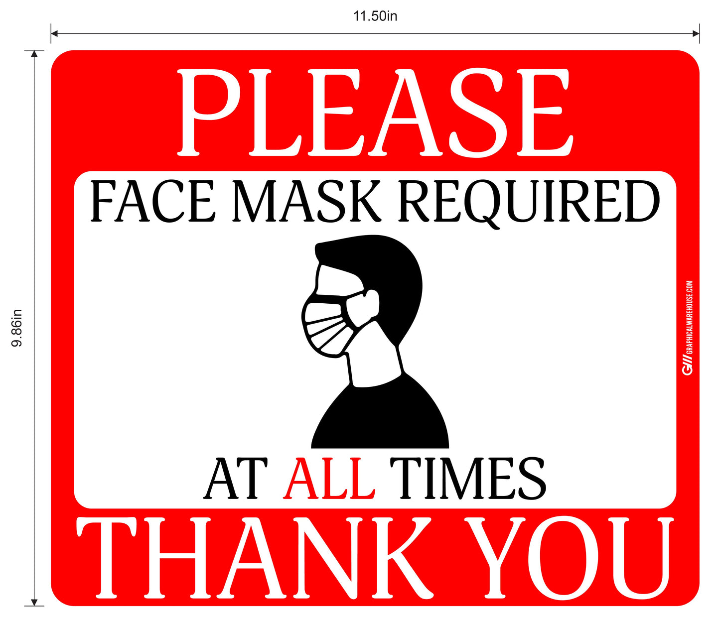 "Face Mask Required At All Times" Adhesive Durable Vinyl Decal- Various Sizes/Colors Available