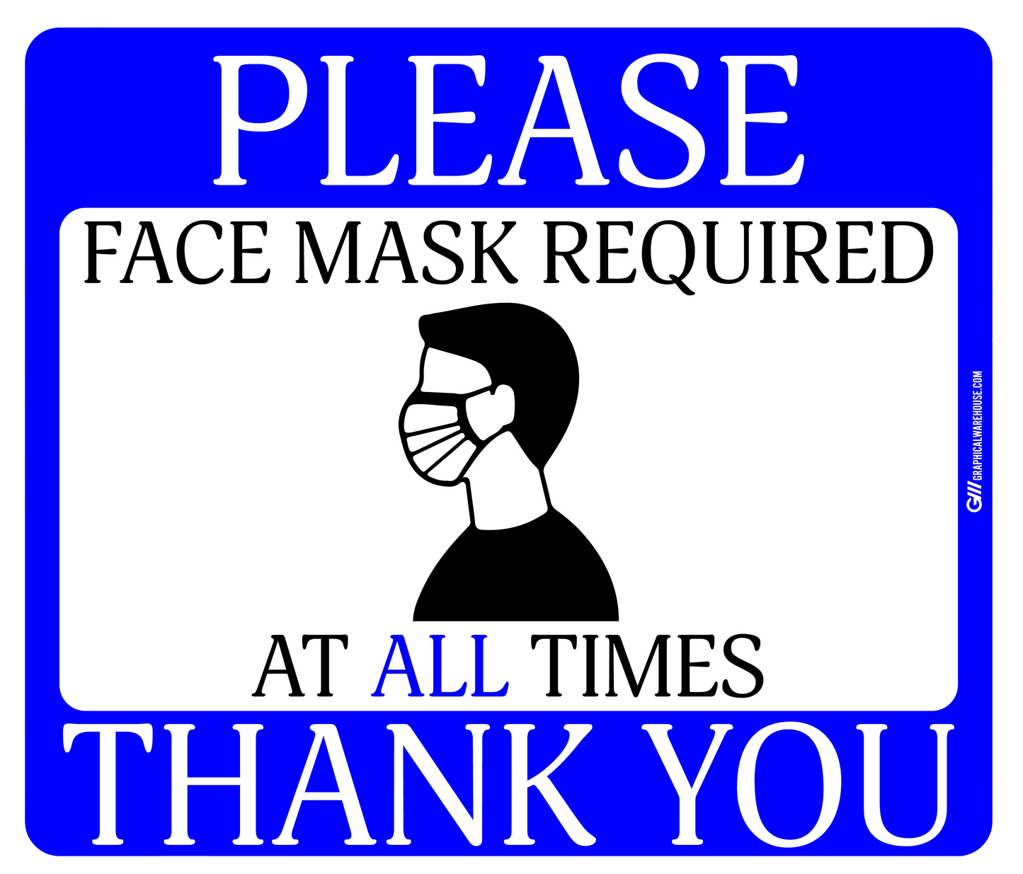 "Face Mask Required At All Times" Adhesive Durable Vinyl Decal- Various Sizes/Colors Available