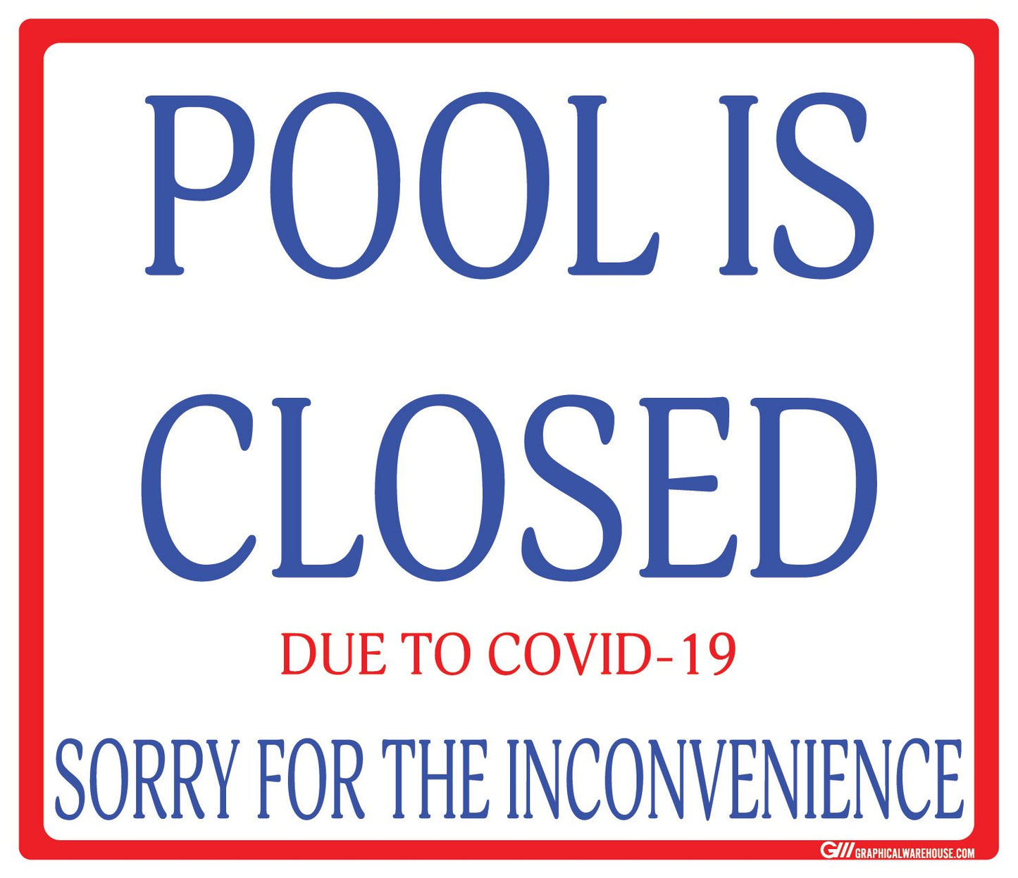 "Pool Is Closed Due To COVID-19" Adhesive Durable Vinyl Decal- Various Sizes/Colors Available