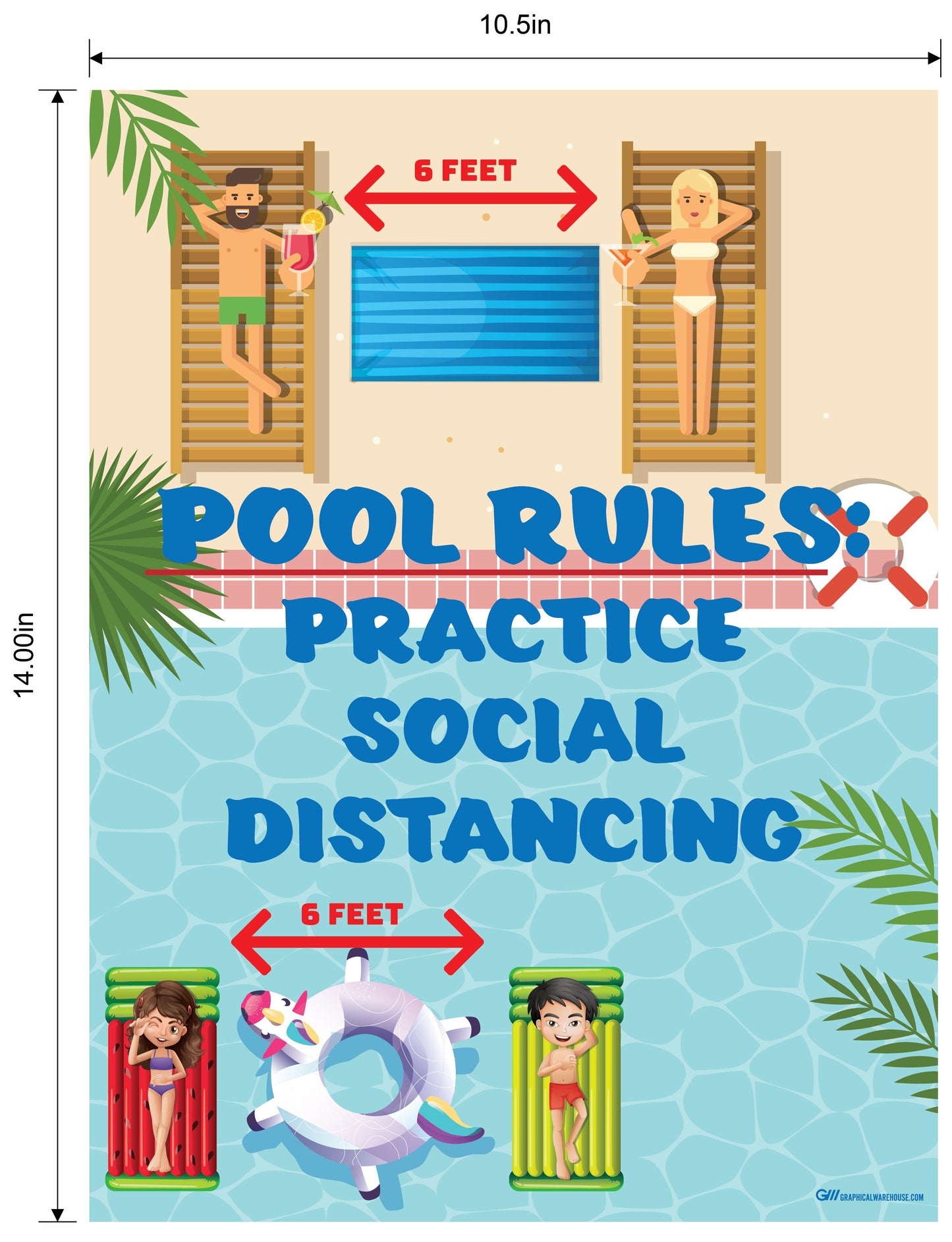"Pool Rules, Practice Social Distancing" Adhesive Durable Vinyl Decal- 10.5x14"