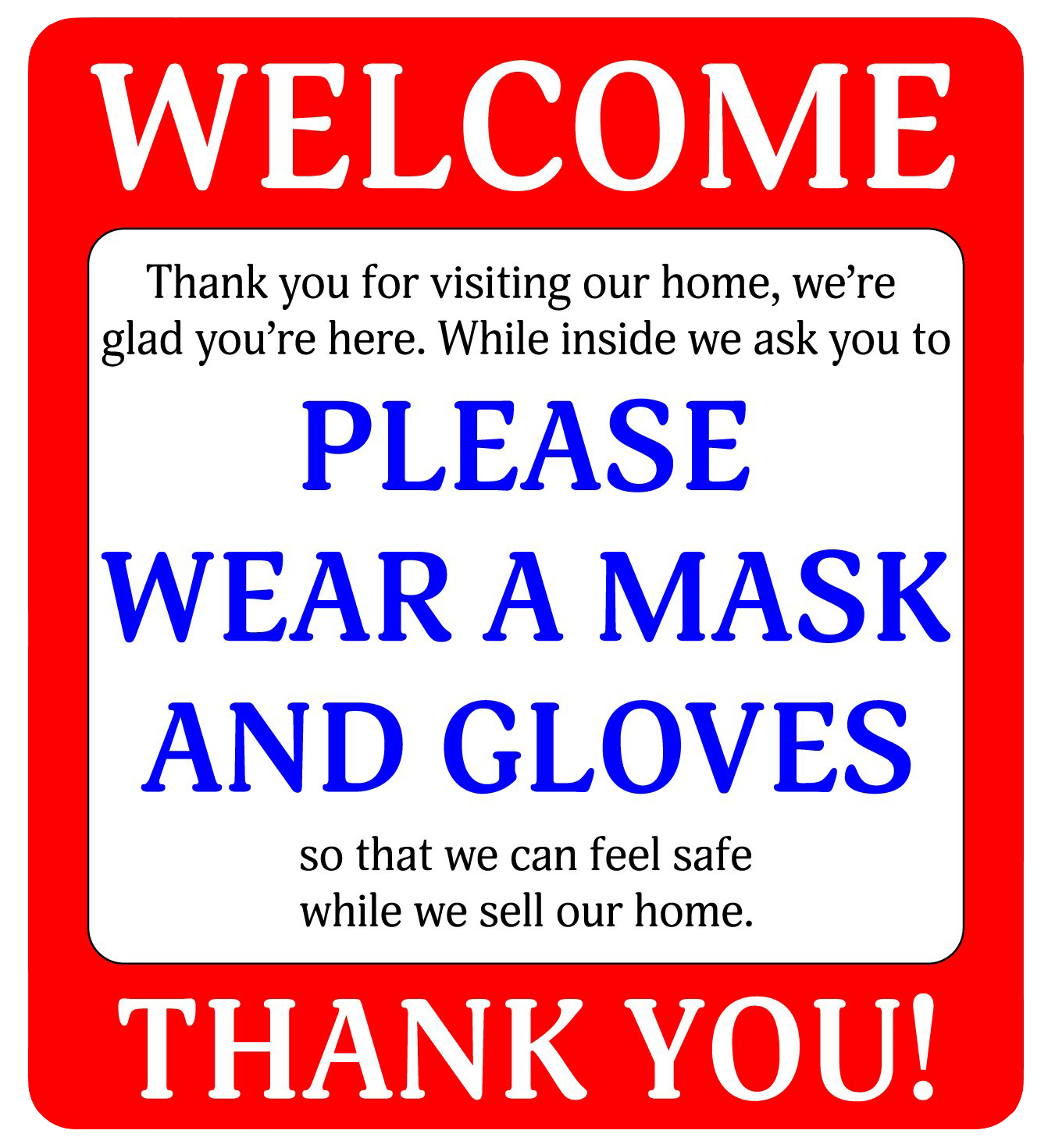"Please Wear a Mask and Gloves" Real Estate, Pack of 10- Adhesive Durable Vinyl Decal- 4.25x4.75"
