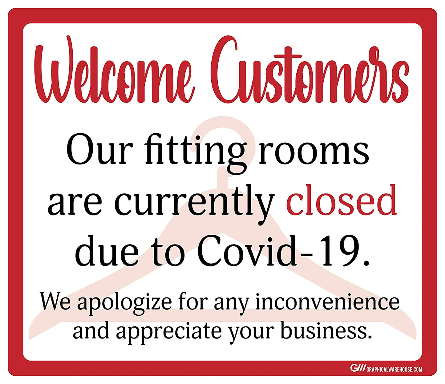 "Fitting Rooms Closed" Adhesive Durable Vinyl Decal- Various Sizes/Colors Available