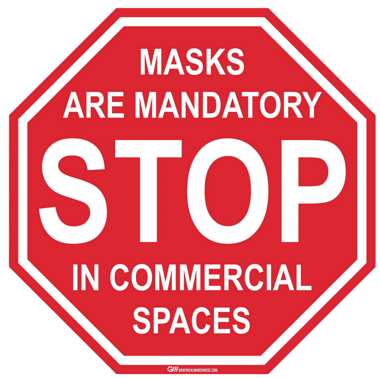 Stop Sign "Masks Mandatory in Commercial Spaces" Adhesive Durable Vinyl Decal- Various Sizes Available