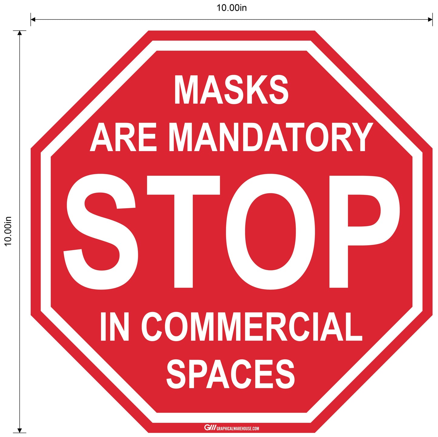Stop Sign "Masks Mandatory in Commercial Spaces" Adhesive Durable Vinyl Decal- Various Sizes Available