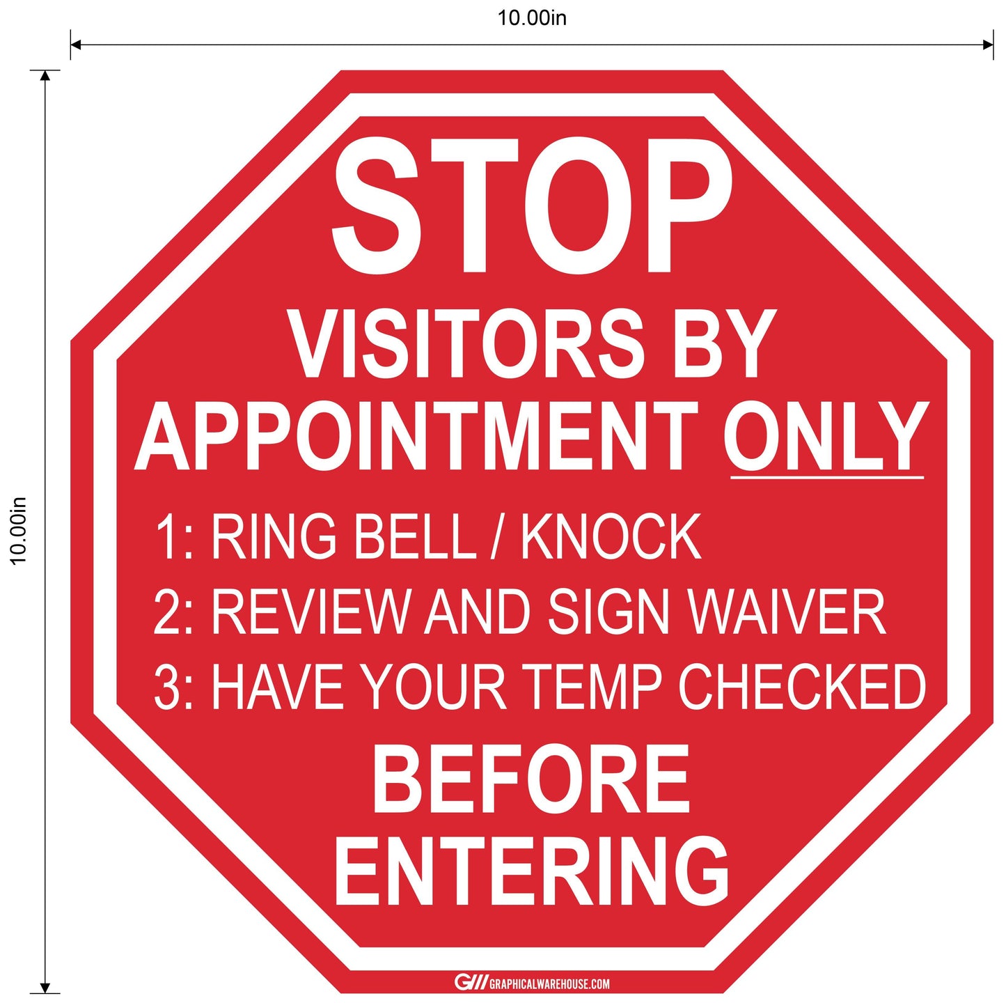 Stop Sign "Visitors by Appointment Only" Adhesive Durable Vinyl Decal- Various Sizes Available