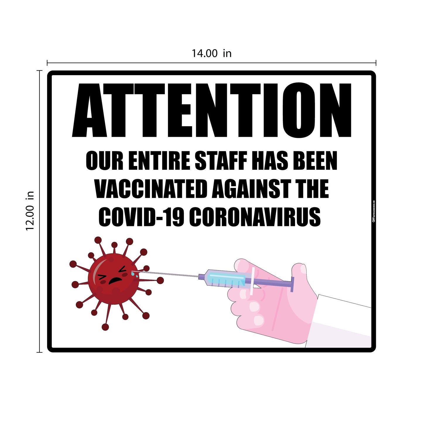 "Staff has been Vaccinated" Version 1, Adhesive Durable Vinyl Decal- Various Sizes/Colors Available