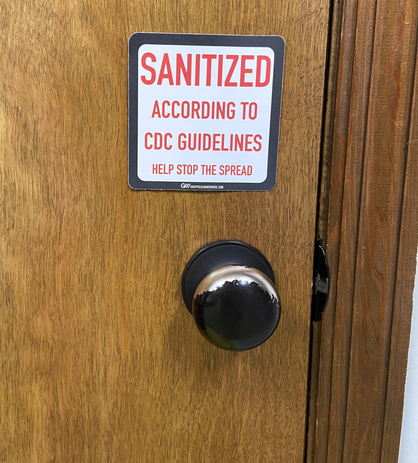 "Sanitized, According to CDC Guidelines, Help Stop The Spread" Adhesive Durable Vinyl Decal- 4x4"