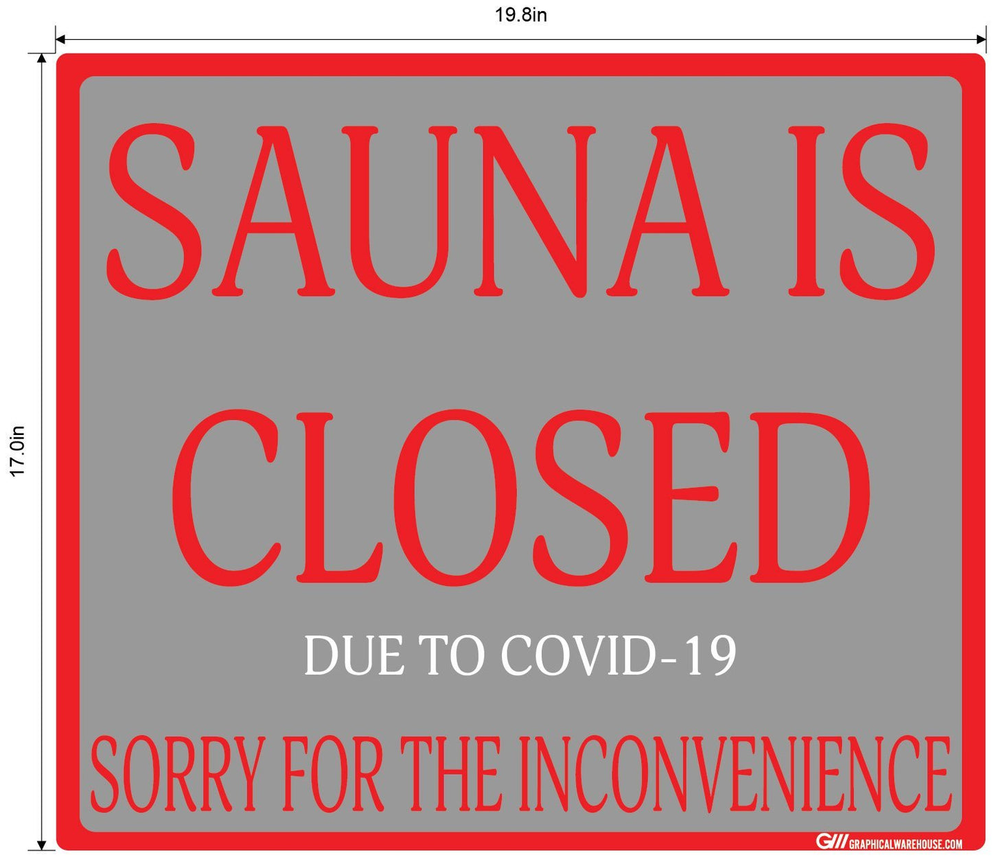"Sauna Is Closed Due To COVID-19" Adhesive Durable Vinyl Decal- Various Sizes/Colors Available