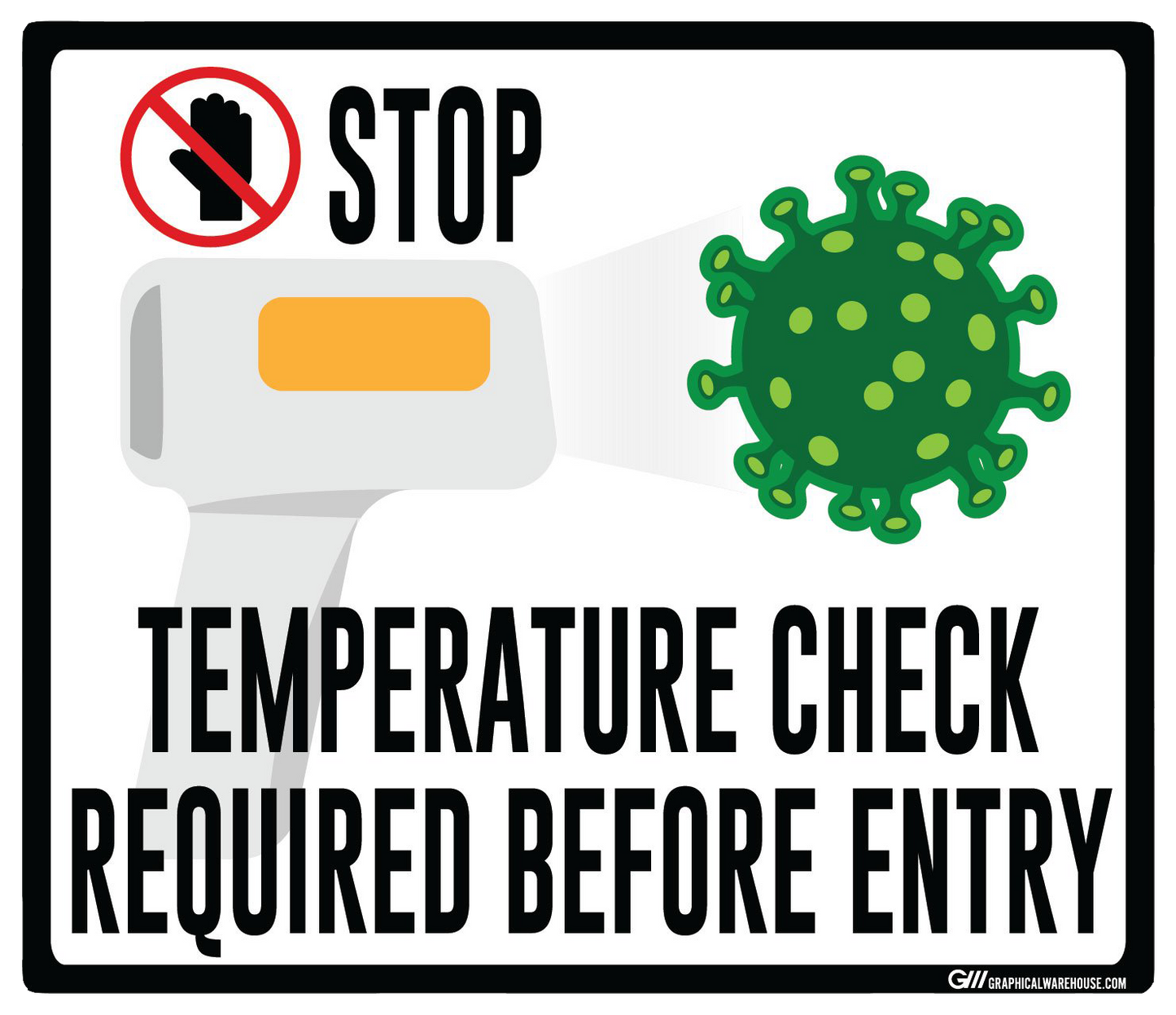 "STOP, Temperature Check Required Before Entry" Adhesive Durable Vinyl Decal- Various Sizes/Colors Available