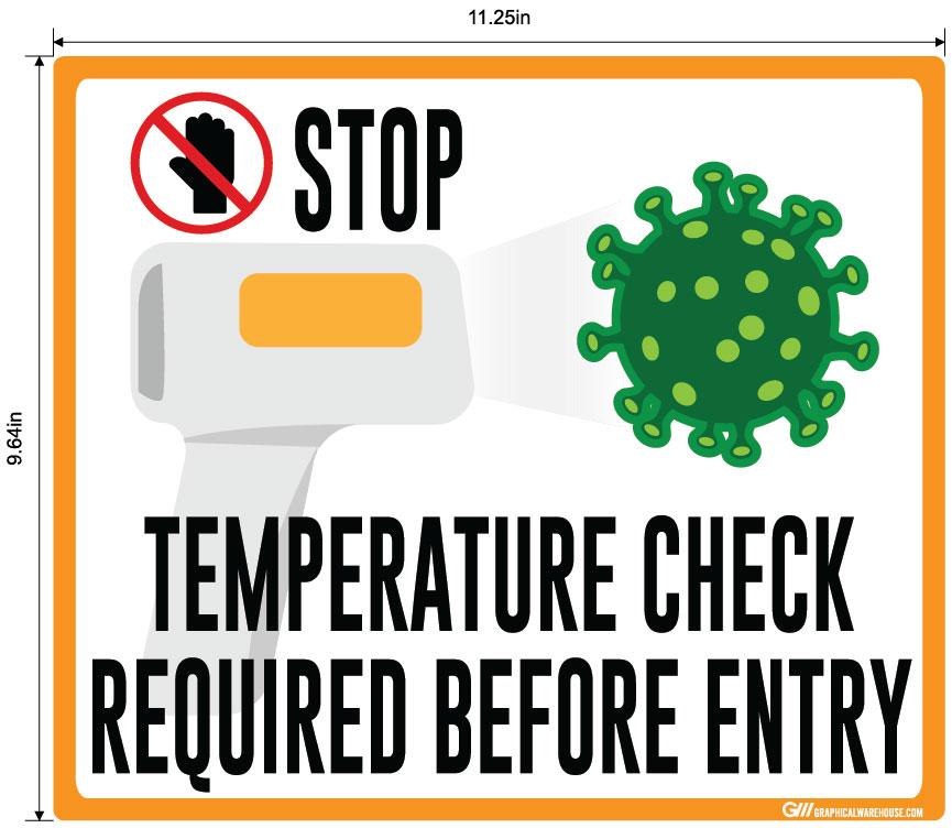 "STOP, Temperature Check Required Before Entry" Adhesive Durable Vinyl Decal- Various Sizes/Colors Available
