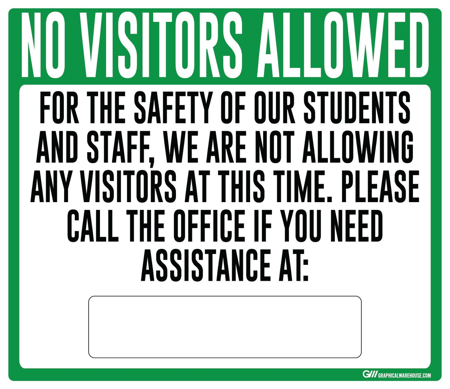 "No Visitors Allowed, Students and Staff Safety" Adhesive Durable Vinyl Decal- Various Sizes/Colors Available