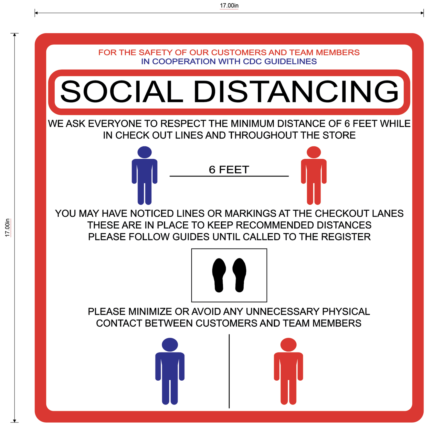 "Social Distancing" Guidelines, Durable Matte Laminated Vinyl Floor Sign- 17x17"