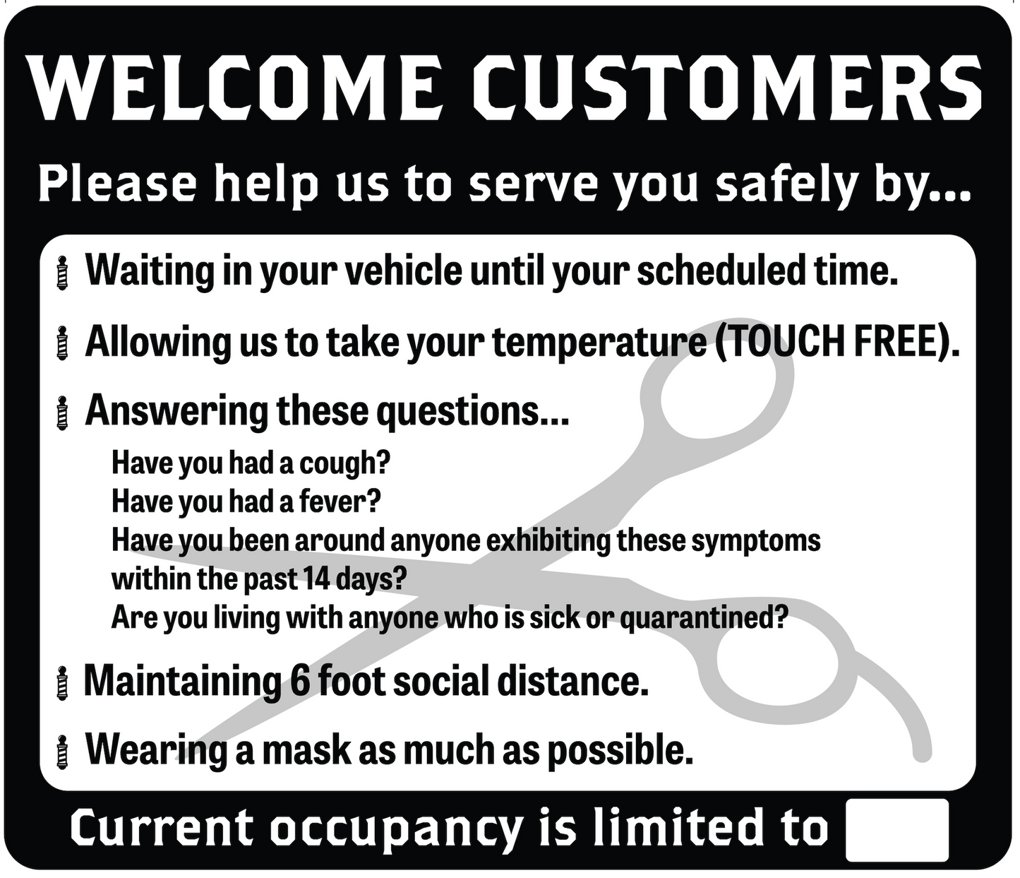 Barber Shop, Coronavirus (Covid-19) Guidelines- Adhesive Durable Vinyl Decal- Various Colors Available- 14x12”