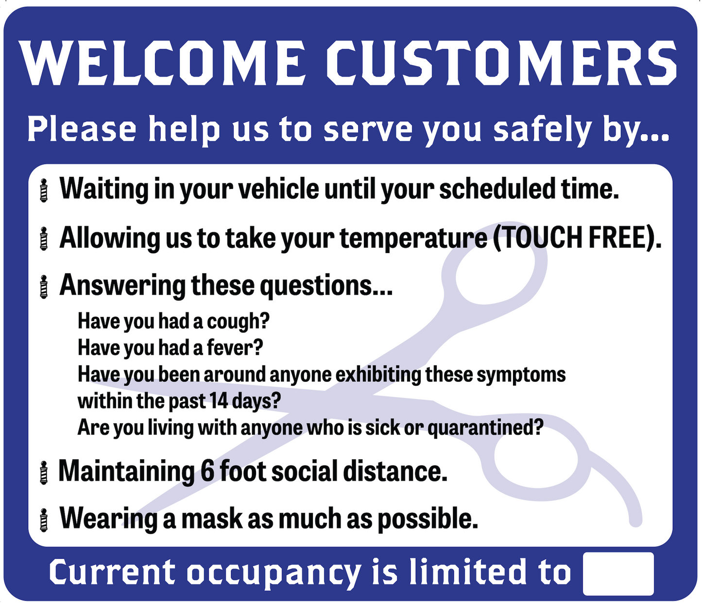 Barber Shop, Coronavirus (Covid-19) Guidelines- Adhesive Durable Vinyl Decal- Various Colors Available- 14x12”