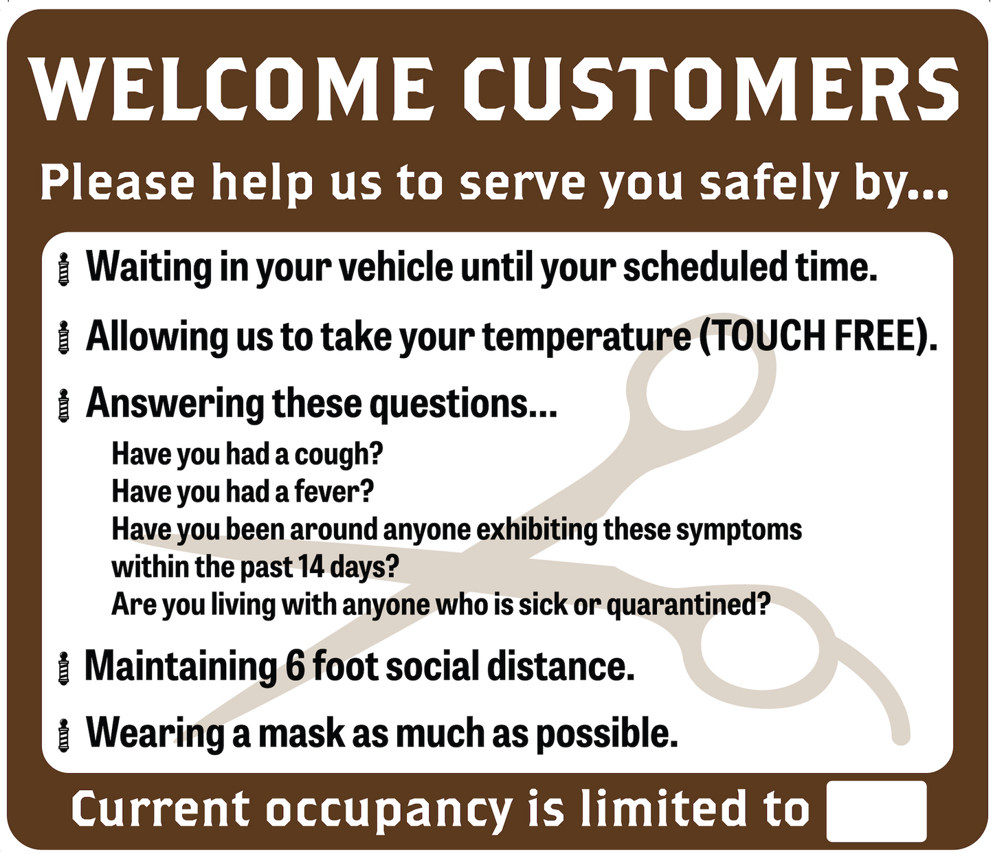 Barber Shop, Coronavirus (Covid-19) Guidelines- Adhesive Durable Vinyl Decal- Various Colors Available- 14x12”