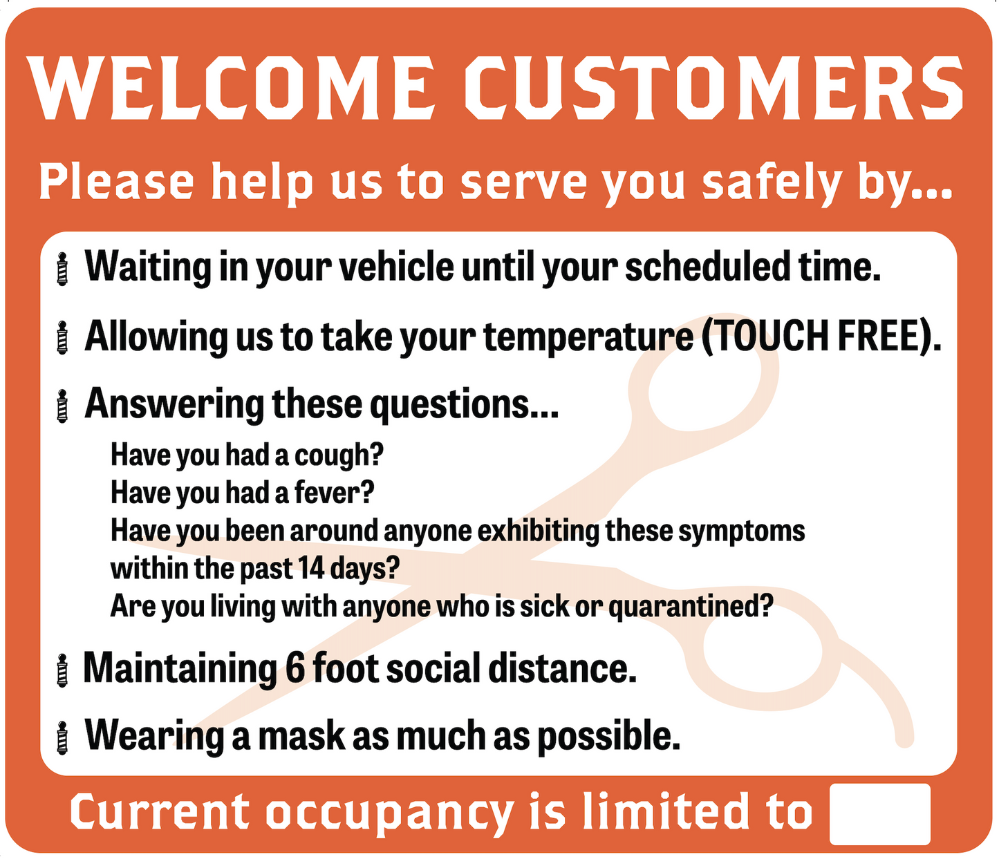 Barber Shop, Coronavirus (Covid-19) Guidelines- Adhesive Durable Vinyl Decal- Various Colors Available- 14x12”