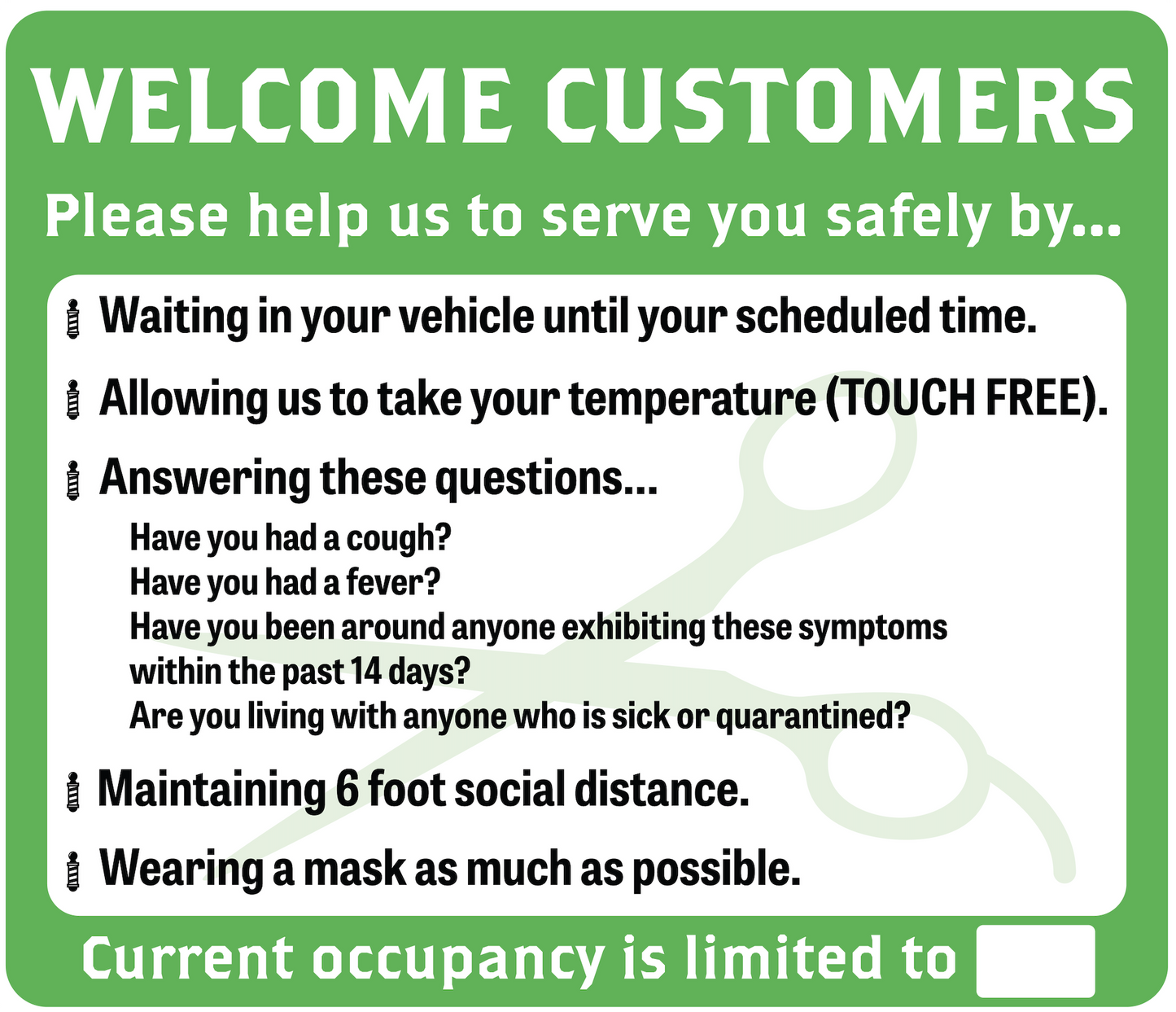 Barber Shop, Coronavirus (Covid-19) Guidelines- Adhesive Durable Vinyl Decal- Various Colors Available- 14x12”