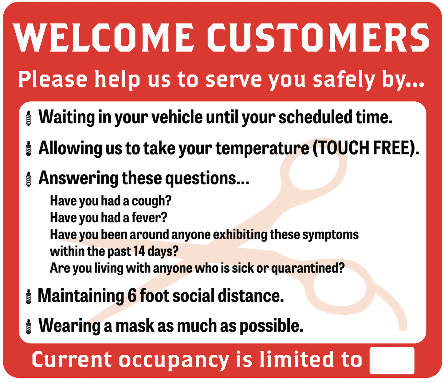 Barber Shop, Coronavirus (Covid-19) Guidelines- Adhesive Durable Vinyl Decal- Various Colors Available- 14x12”