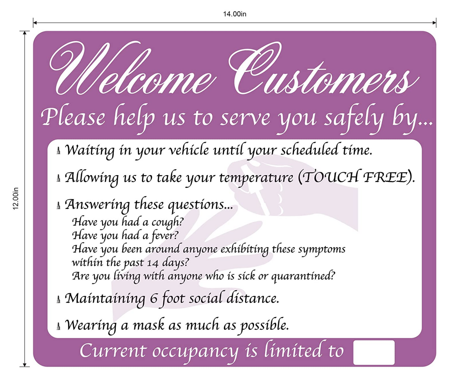 Nail Salon, Coronavirus Guidelines- Adhesive Durable Vinyl Decal- Various Colors Available- 14x12”