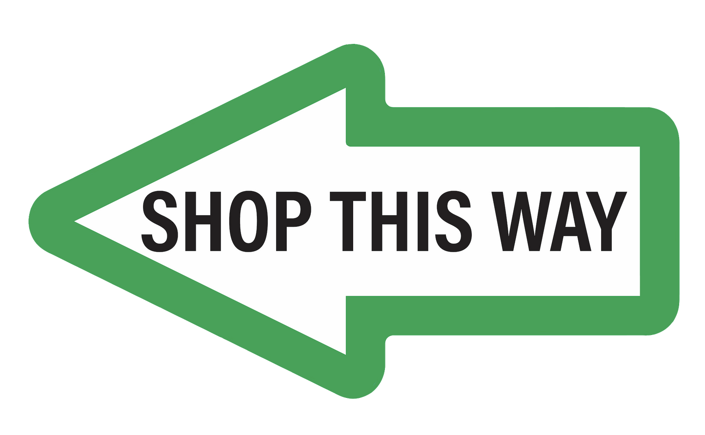 "Shop This Way" Arrow, Durable Matte Laminated Vinyl Floor Sign- 18x9.71”