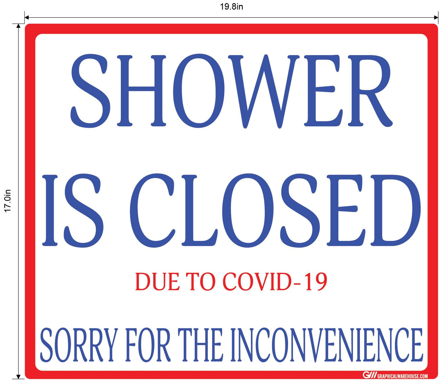 "Shower Is Closed Due To COVID-19" Adhesive Durable Vinyl Decal- Various Sizes/Colors Available