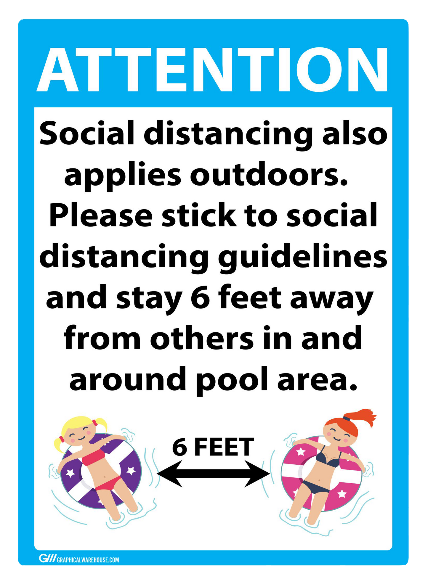 "Attention: Social Distancing at Pool" Adhesive Durable Vinyl Decal- 10x14”