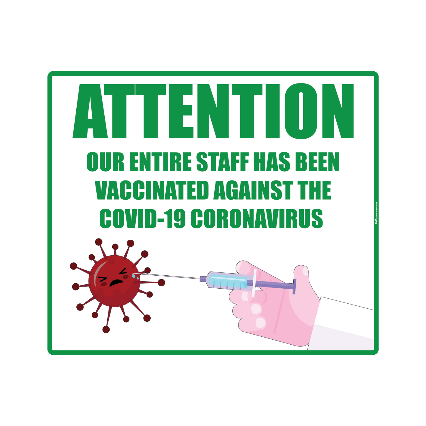 "Staff has been Vaccinated" Version 1, Adhesive Durable Vinyl Decal- Various Sizes/Colors Available