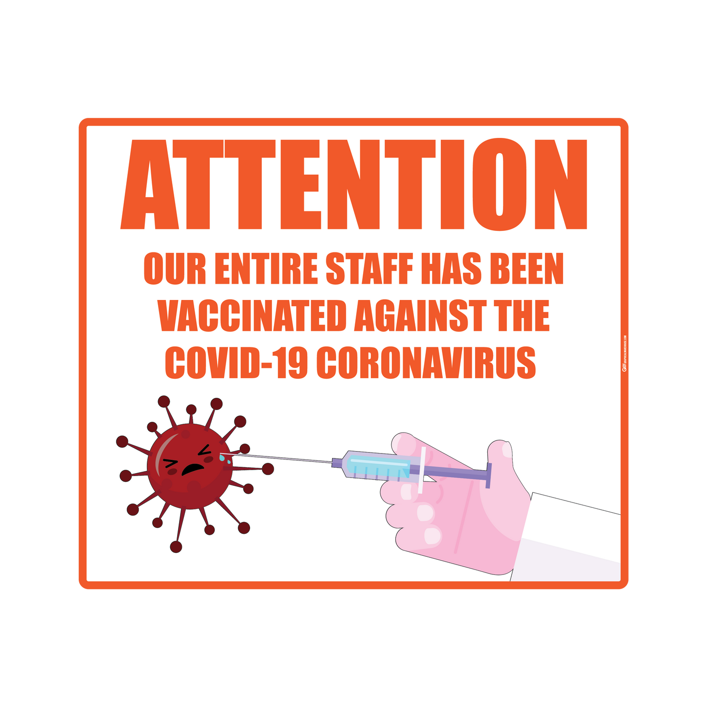 "Staff has been Vaccinated" Version 1, Adhesive Durable Vinyl Decal- Various Sizes/Colors Available