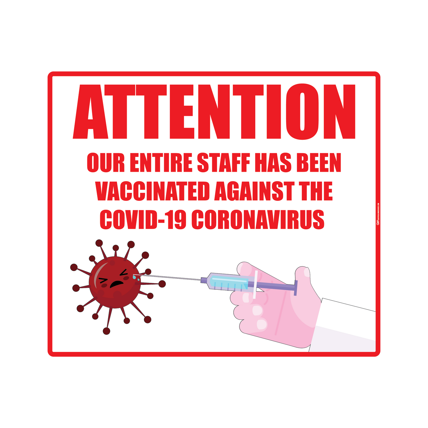 "Staff has been Vaccinated" Version 1, Adhesive Durable Vinyl Decal- Various Sizes/Colors Available