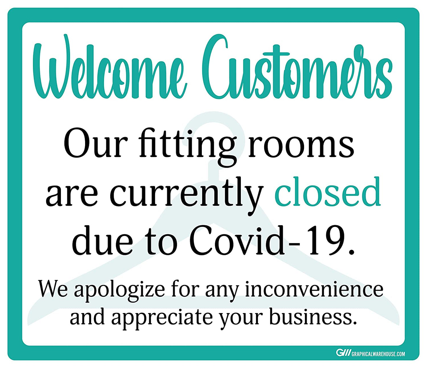 "Fitting Rooms Closed" Adhesive Durable Vinyl Decal- Various Sizes/Colors Available