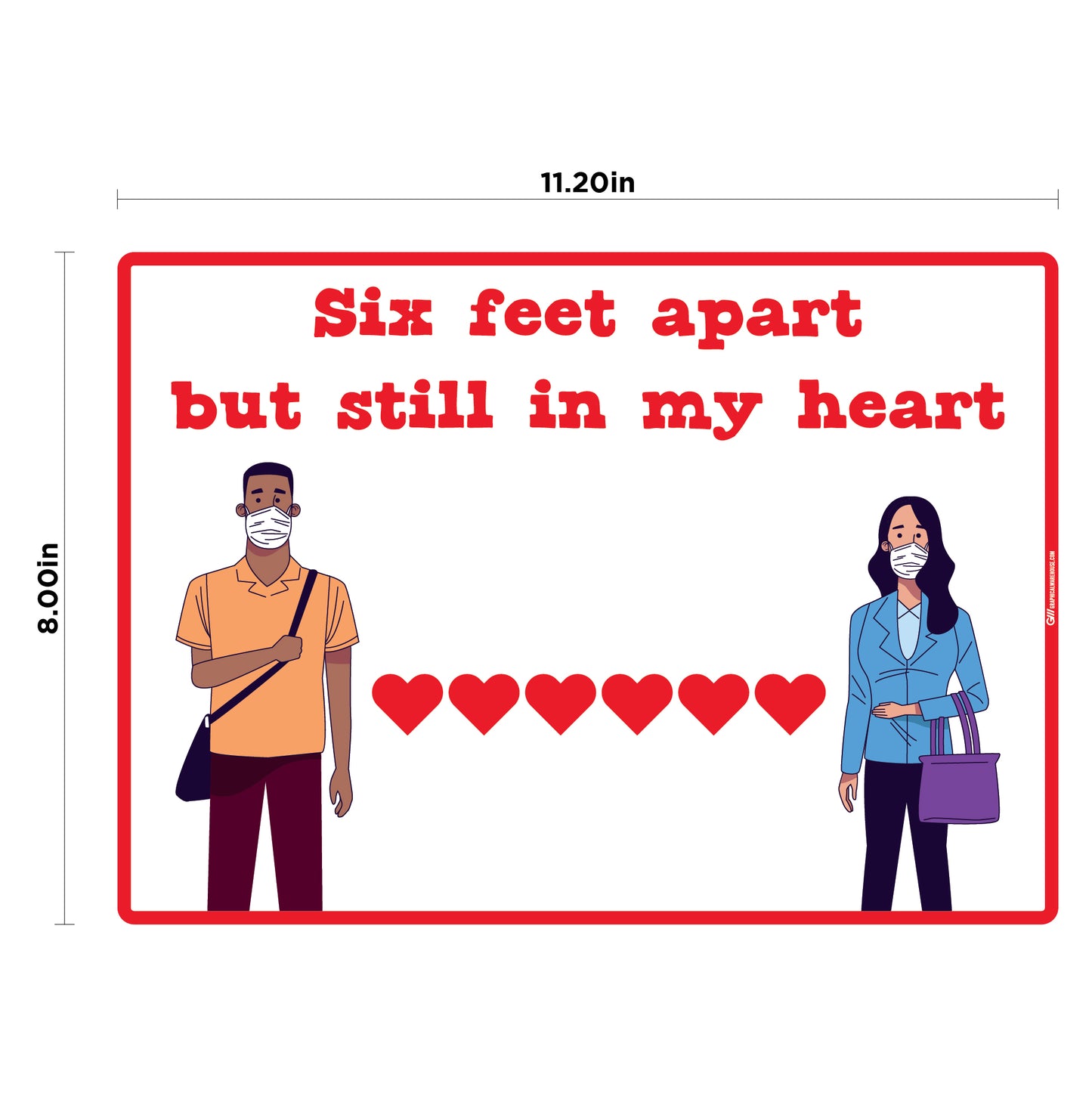 "Valentine's Day, 6 Feet" Adhesive Durable Vinyl Decal- Various Sizes/Colors Available