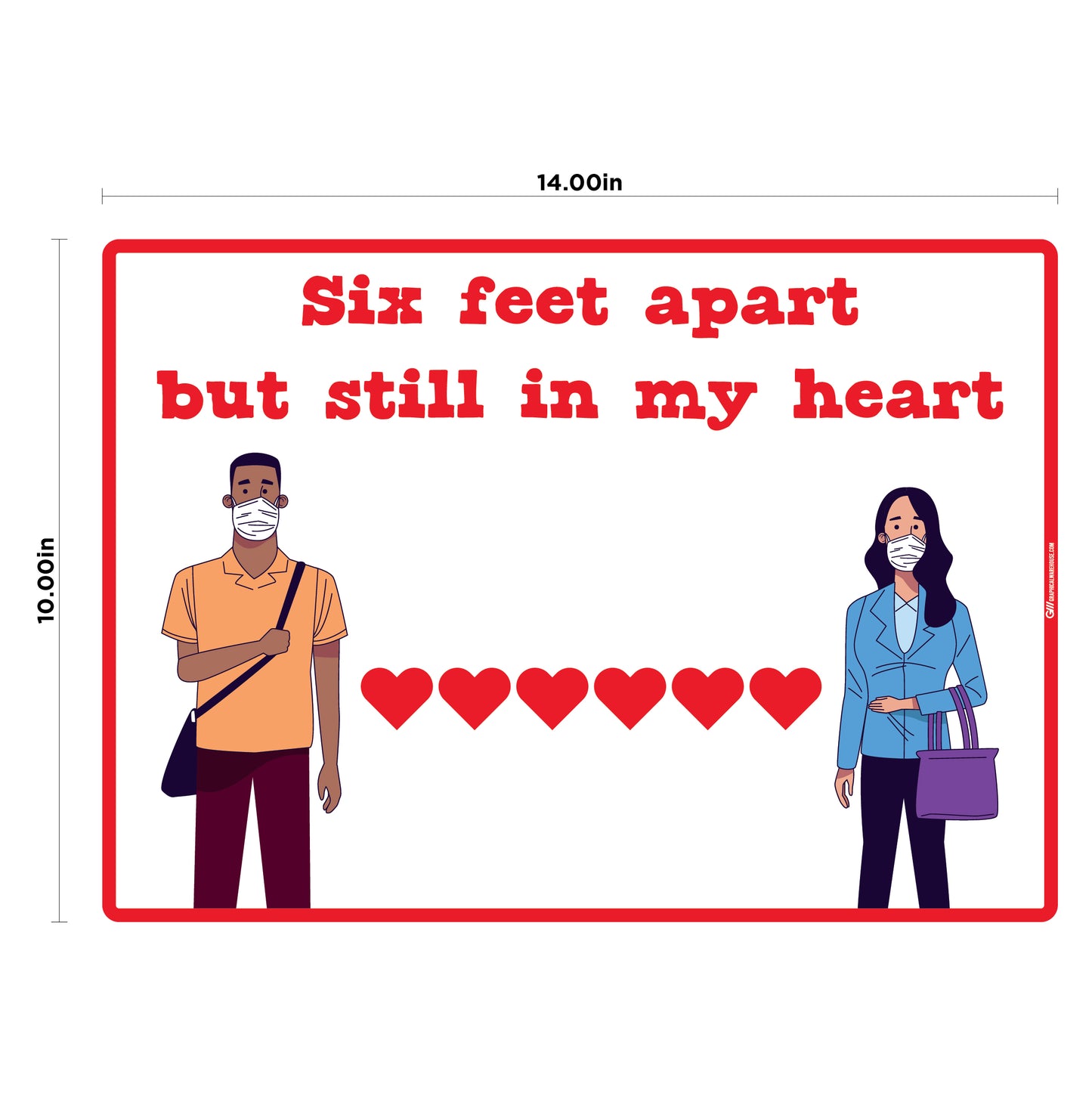 "Valentine's Day, 6 Feet" Adhesive Durable Vinyl Decal- Various Sizes/Colors Available