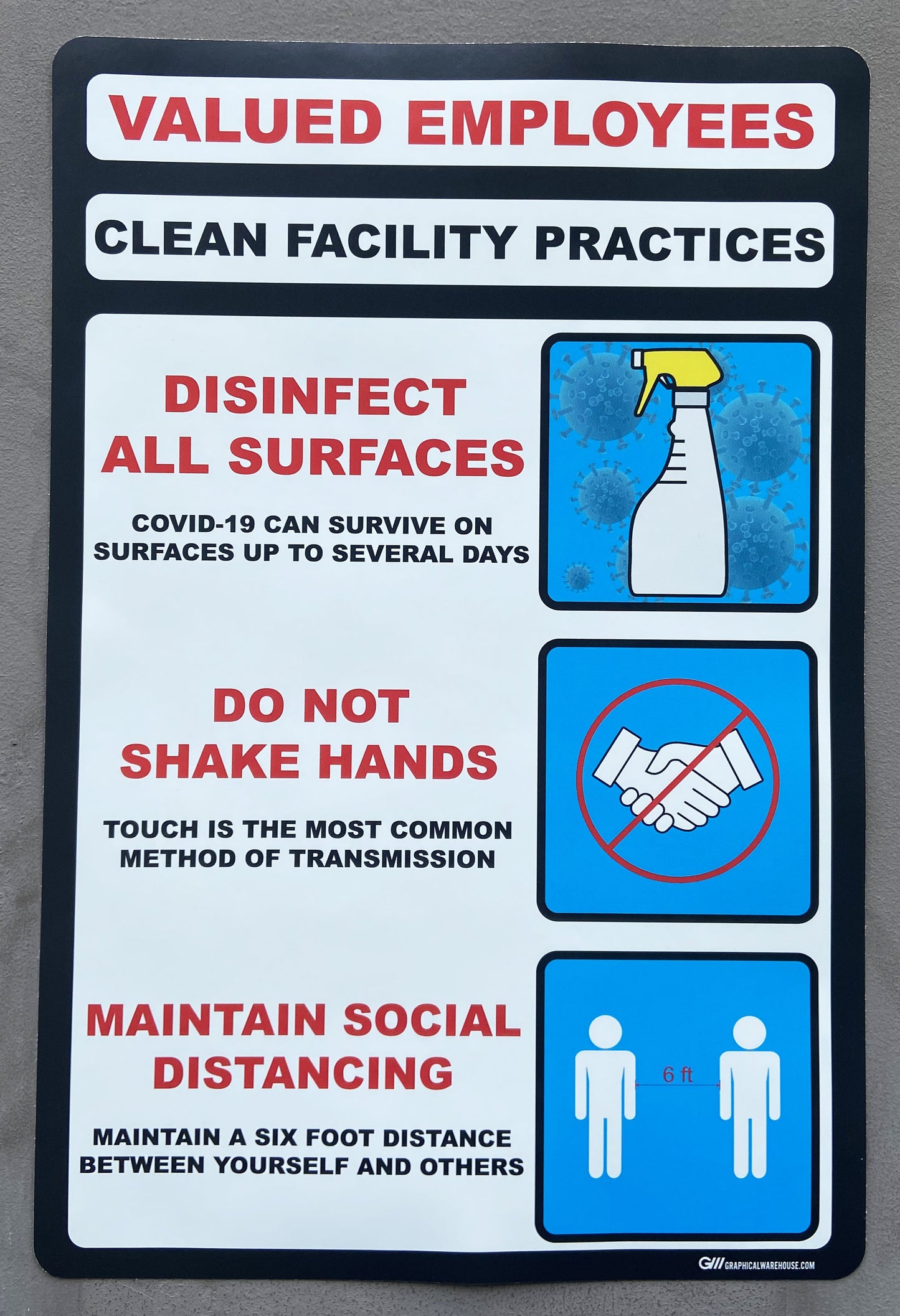 "Valued Employees, Clean Facility Practices" Adhesive Durable Vinyl Decal- 12x18"
