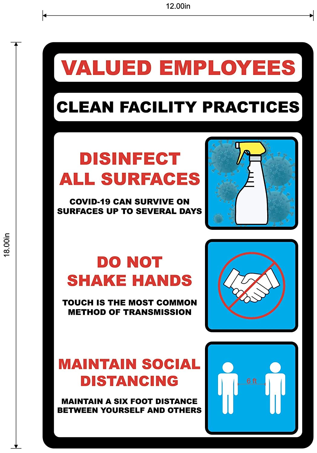 "Valued Employees, Clean Facility Practices" Adhesive Durable Vinyl Decal- 12x18"