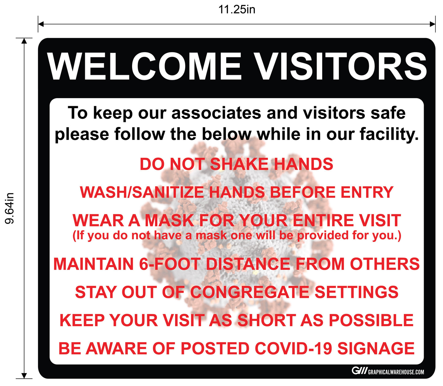 "Social Distancing Visitor Policy and Procedures" Adhesive Durable Vinyl Decal- Various Sizes Available