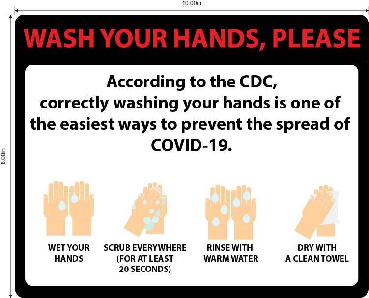 "Wash Your Hands" Guidelines, Adhesive Durable Vinyl Decal- 10x8"