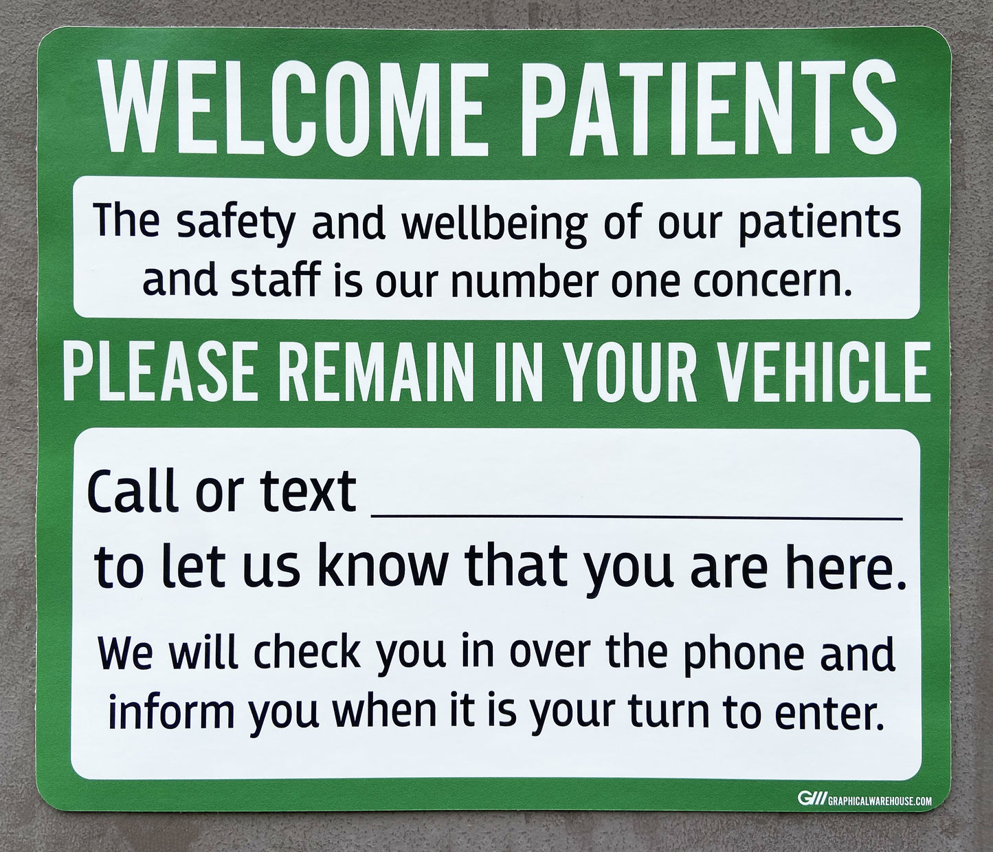 "Welcome Patients, Please Remain in Your Vehicle" Adhesive Durable Vinyl Decal- Various Sizes/Colors Available