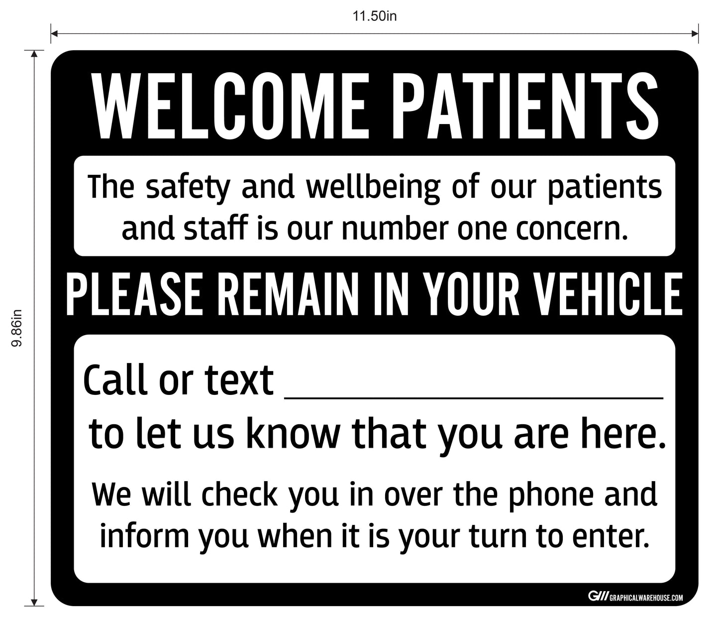 "Welcome Patients, Please Remain in Your Vehicle" Adhesive Durable Vinyl Decal- Various Sizes/Colors Available