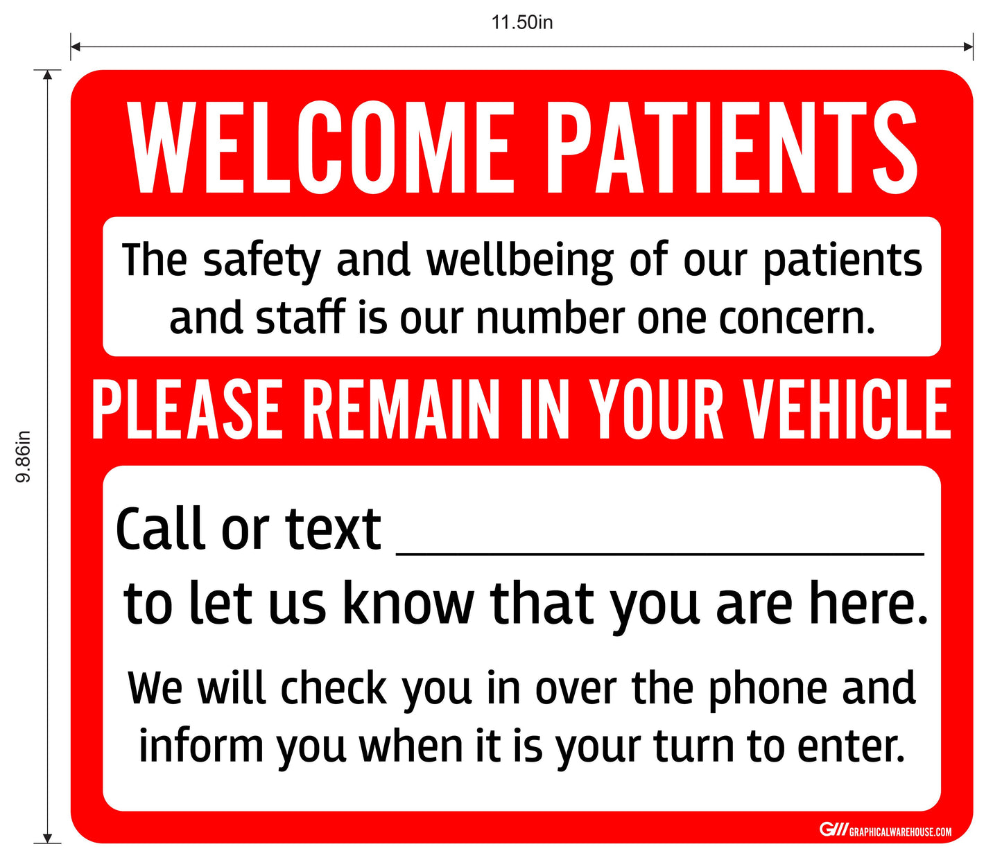 "Welcome Patients, Please Remain in Your Vehicle" Adhesive Durable Vinyl Decal- Various Sizes/Colors Available