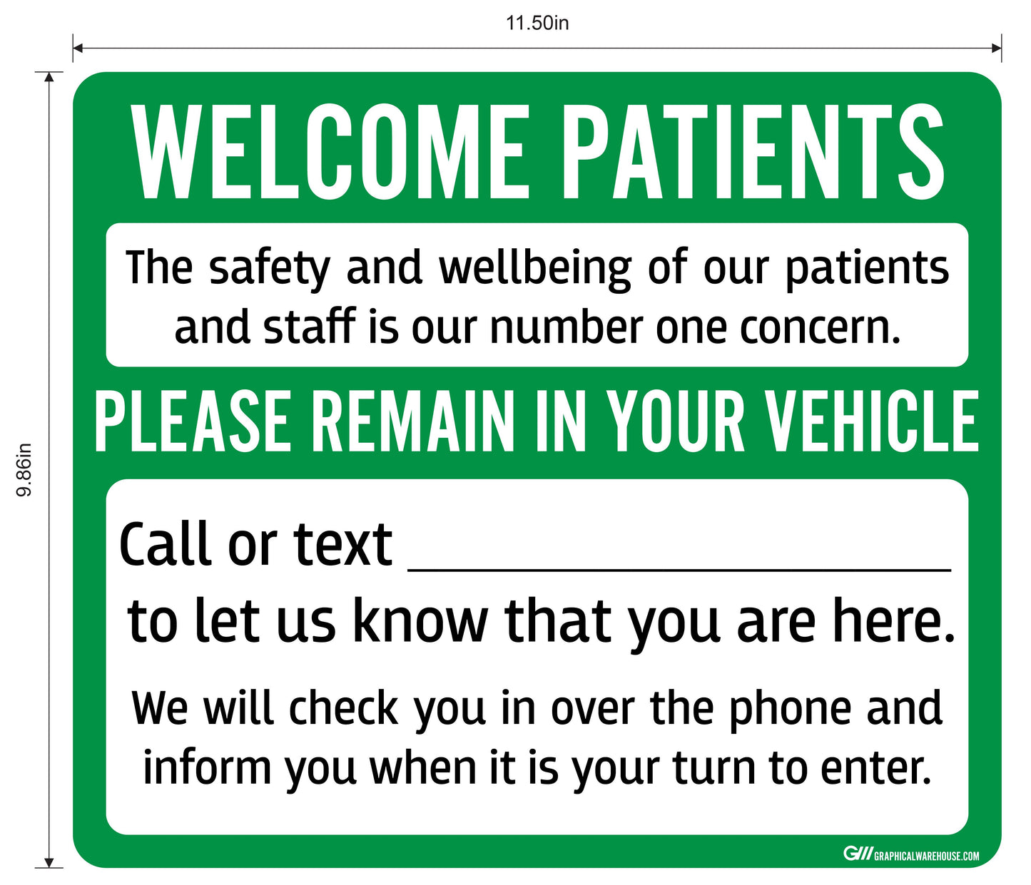 "Welcome Patients, Please Remain in Your Vehicle" Adhesive Durable Vinyl Decal- Various Sizes/Colors Available