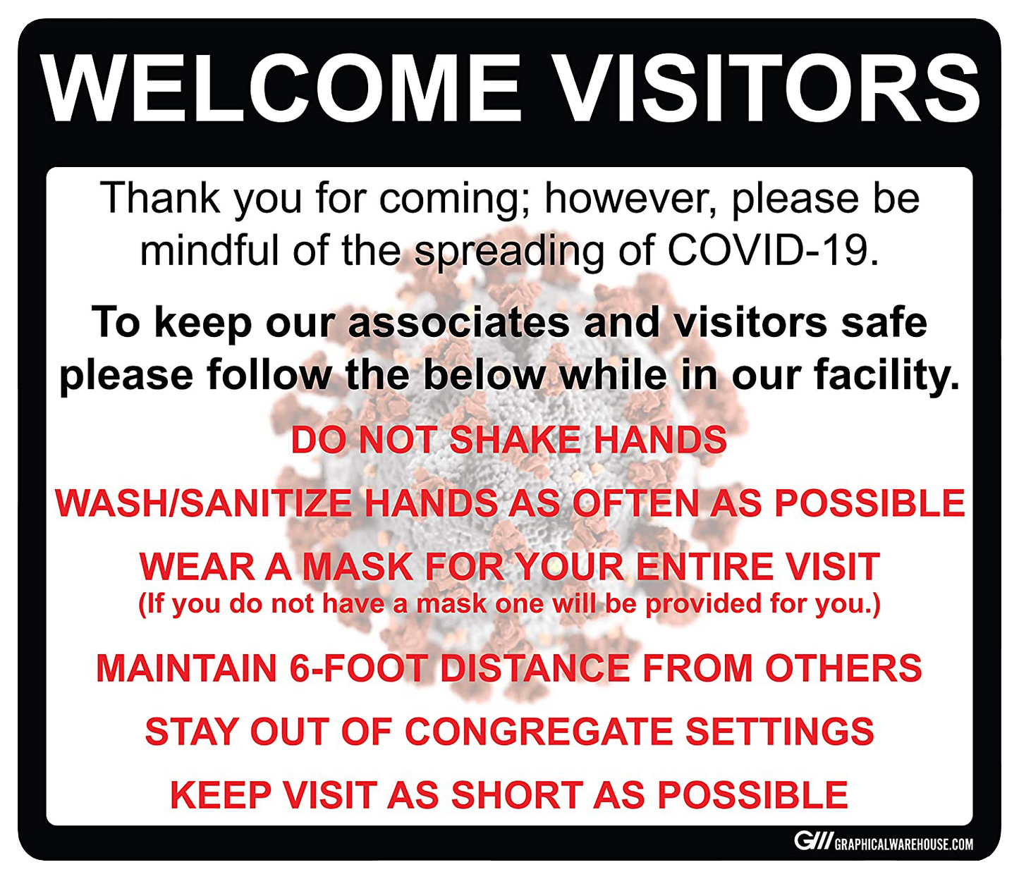 "Social Distancing Visitor Policy and Procedures" Adhesive Durable Vinyl Decal- Various Sizes Available