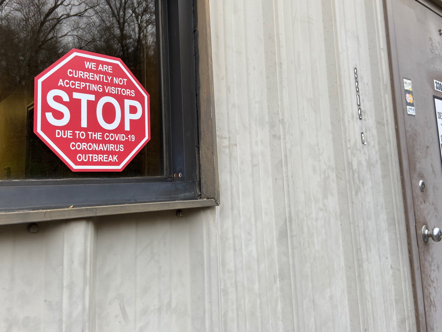 Stop Sign "No Visitors" Adhesive Durable Vinyl Decal- Various Sizes Available