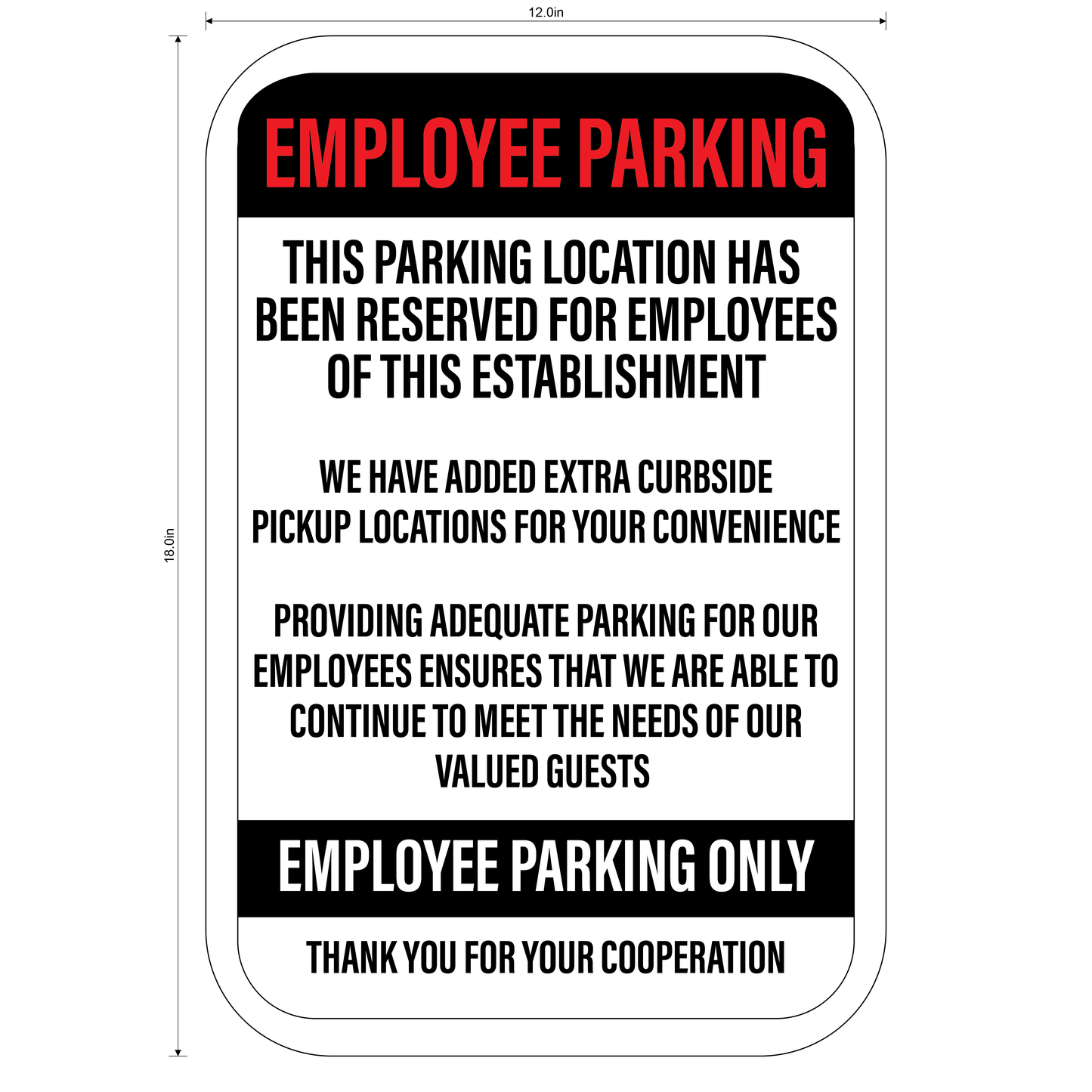 "Curbside Pickup" Sequenced Numbered Spots for Delivery Pickup Customers (includes 4 "Employee Parking" signs) - 12x18" - Various Colors/Fonts Available